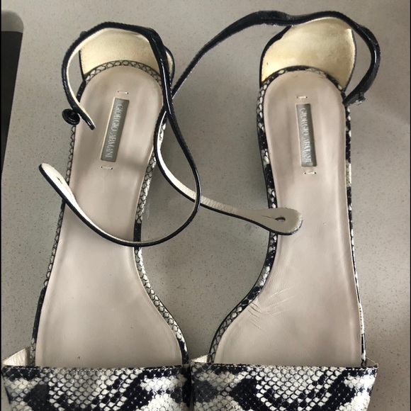 Giorgio Armani Snake Skin Black/White/Gray Ankle Strap Sandals - Picture 8 of 8